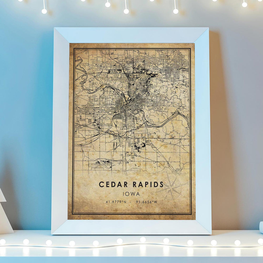 Cedar Rapids, Iowa Vintage Style Map Print 