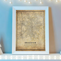 
              Brockton, Massachusetts Vintage Style Map Print 
            