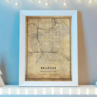 
              Bellevue, Washington Vintage Style Map Print 
            