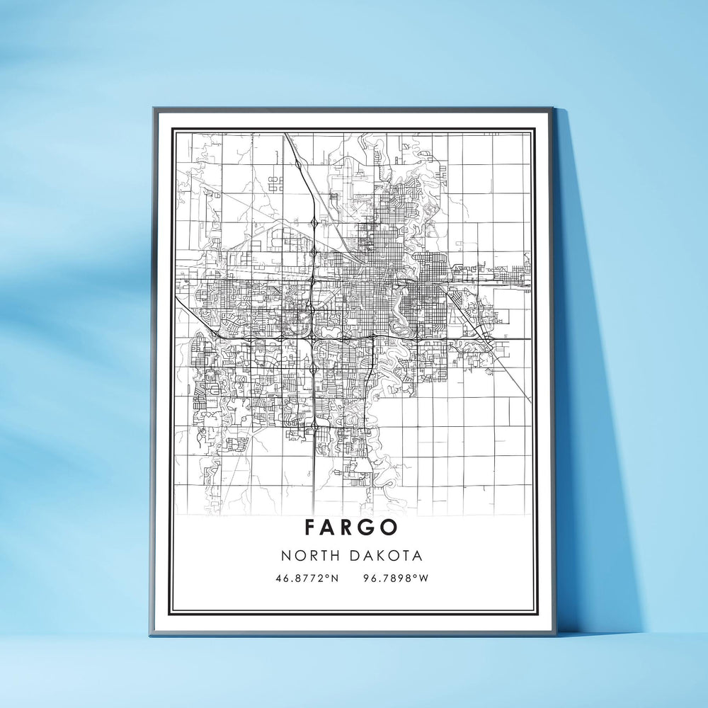Fargo, North Dakota Modern Map Print 