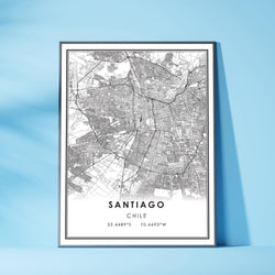 Santiago, Chile Modern Style Map Print
