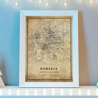 Bismarck, North Dakota Vintage Style Map Print 