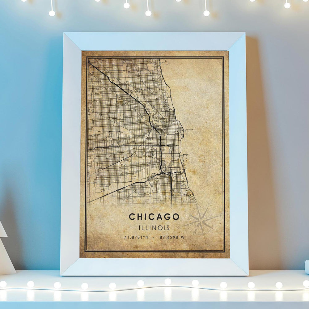 Chicago, Illinois Vintage Style Map Print 