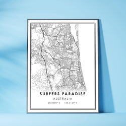 Surfers Paradise, Australia Modern Style Map Print 