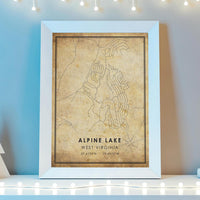 Alpine Lake, West Virginia Vintage Style Map Print 