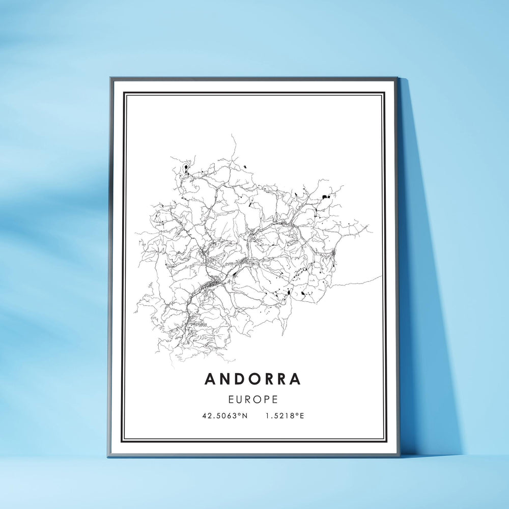 Andorra, Europe Modern Style Map Print