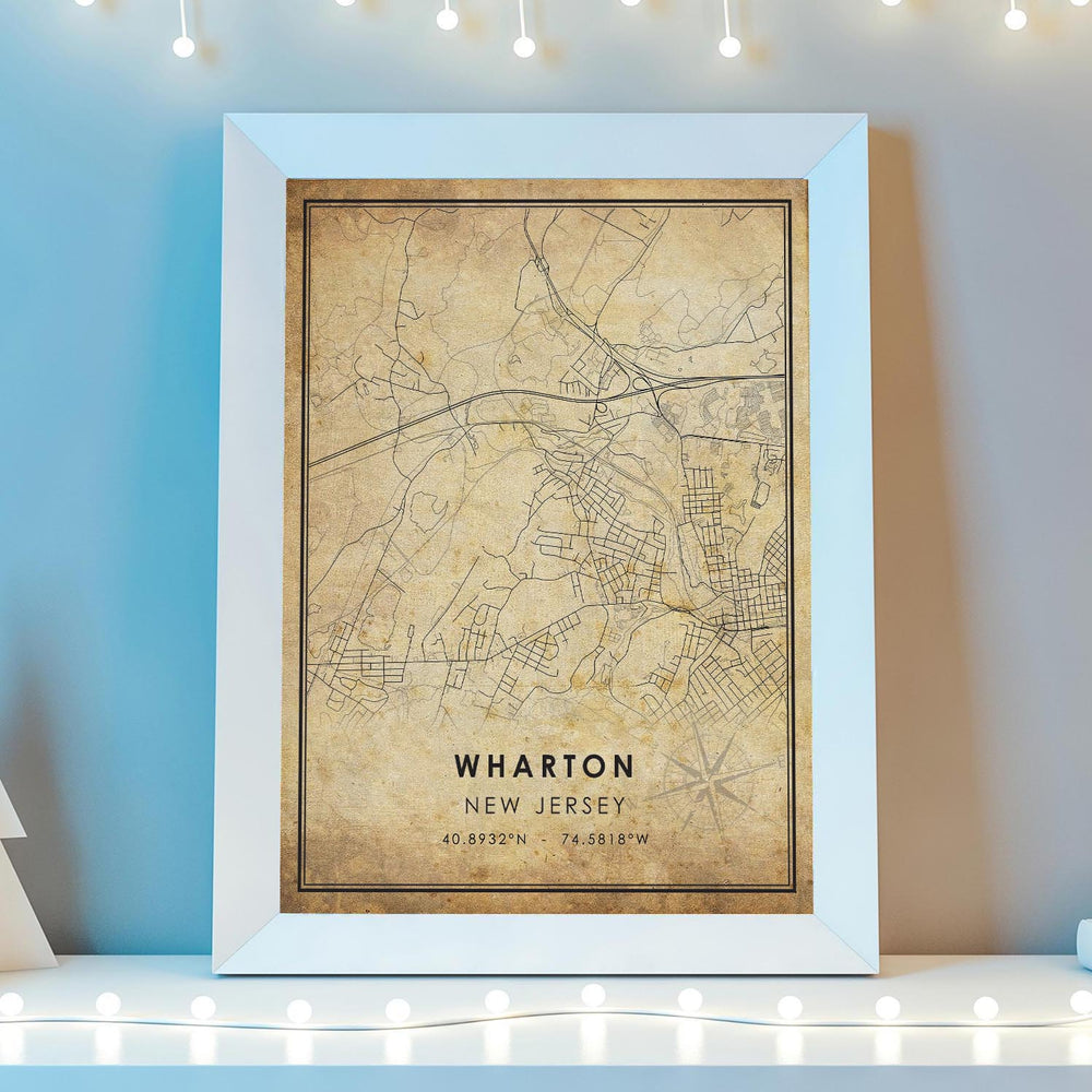 Wharton, New Jersey Vintage Style Map Print 