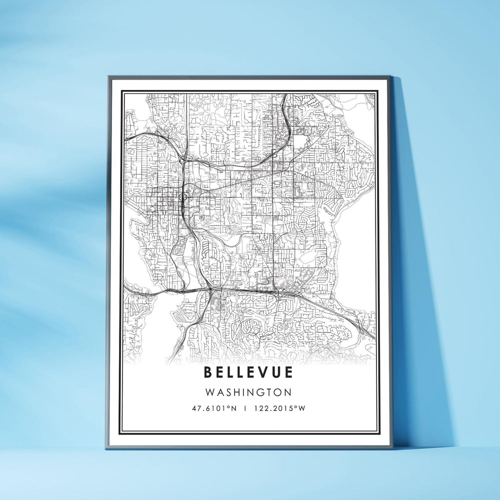 Bellevue, Washington Modern Map Print 