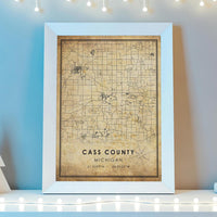 
              Cass County, Michigan Vintage Style Map Print 
            