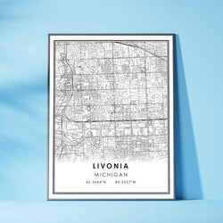 Livonia, Michigan Modern Map Print 