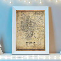 
              Boulder, Colorado Vintage Style Map Print 
            
