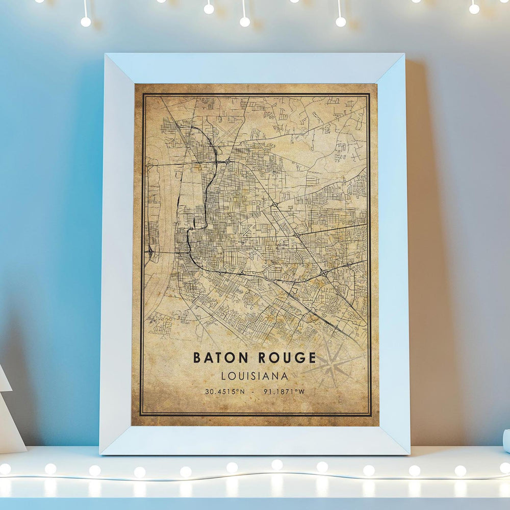 Baton Rouge, Louisiana Vintage Style Map Print
