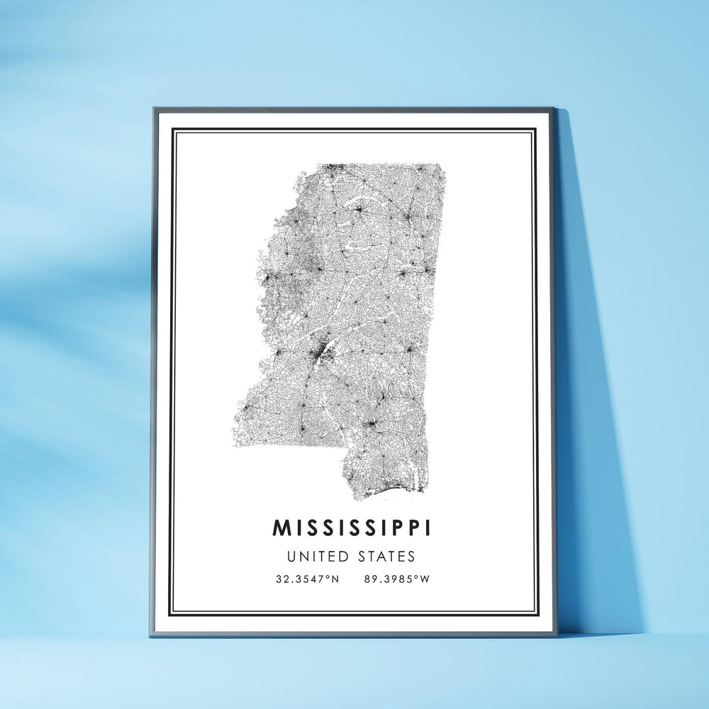 Mississippi, United States Modern Style Map Print 