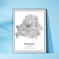 Belarus, Europe Modern Style Map Print 