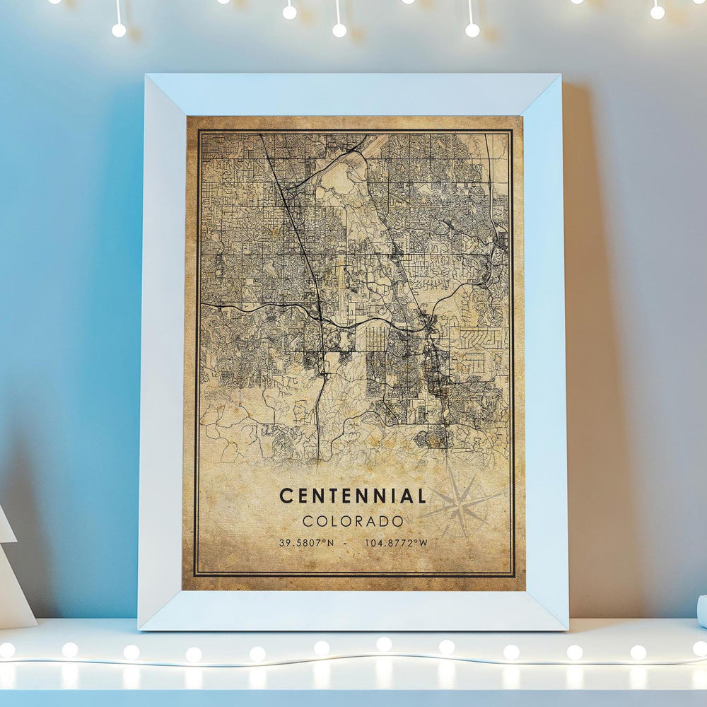 Centennial, Colorado Vintage Style Map Print 