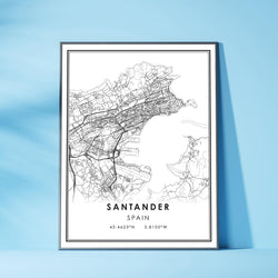 Santander, Spain Modern Style Map Print 