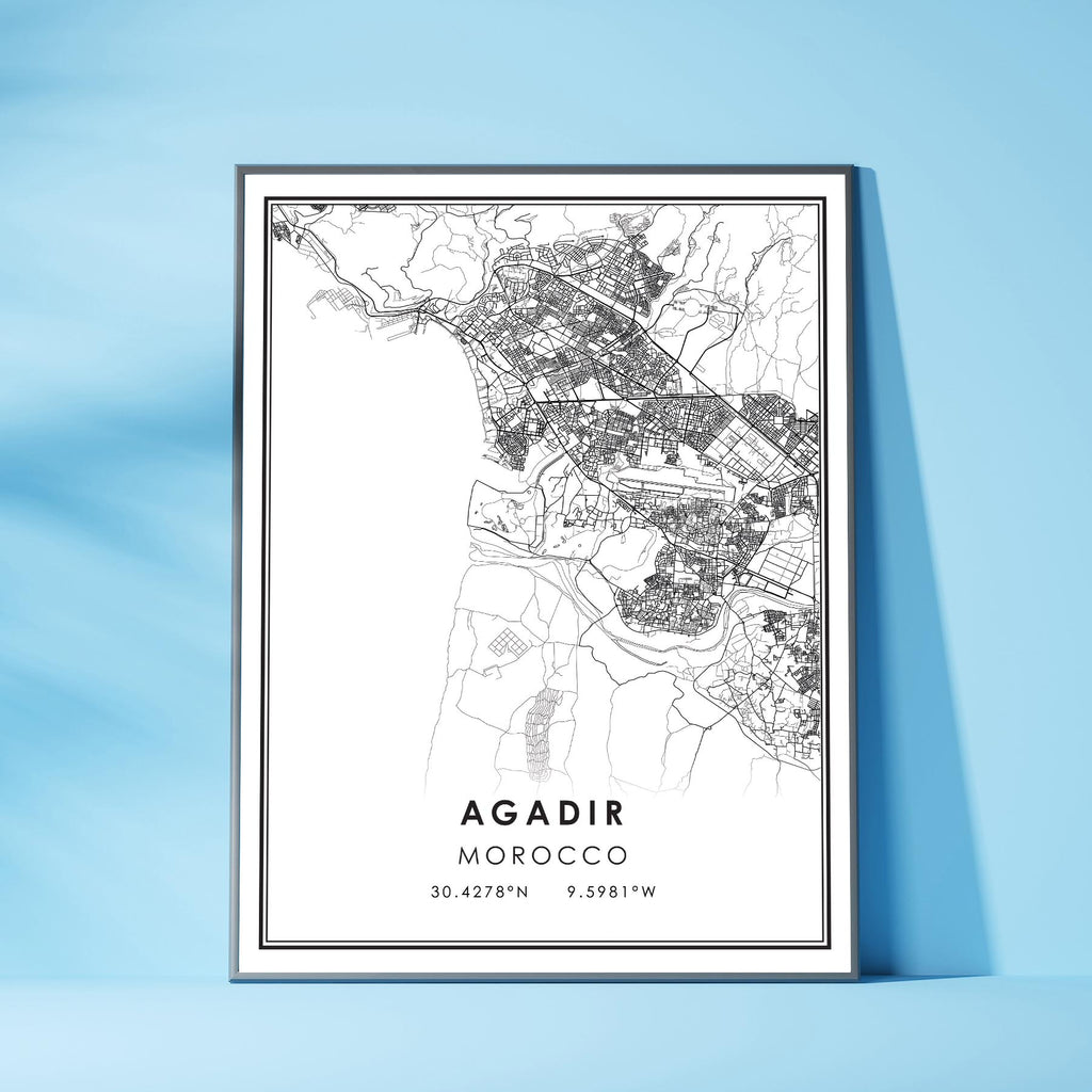 Agadir, Morocco Modern Style Map Print 