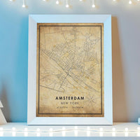 Amsterdam, New York Vintage Style Map Print