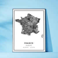 France, Europe Modern Style Map Print 