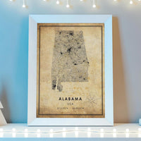 
              Alabama, USA Vintage Style Map Print 
            