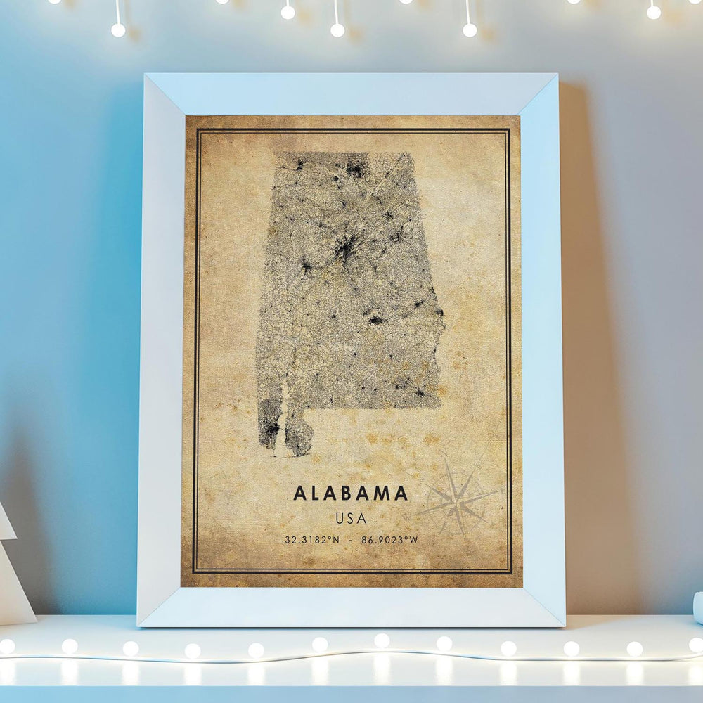 Alabama, USA Vintage Style Map Print 