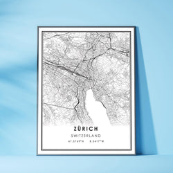 Zurich, Switzerland Modern Style Map Print 