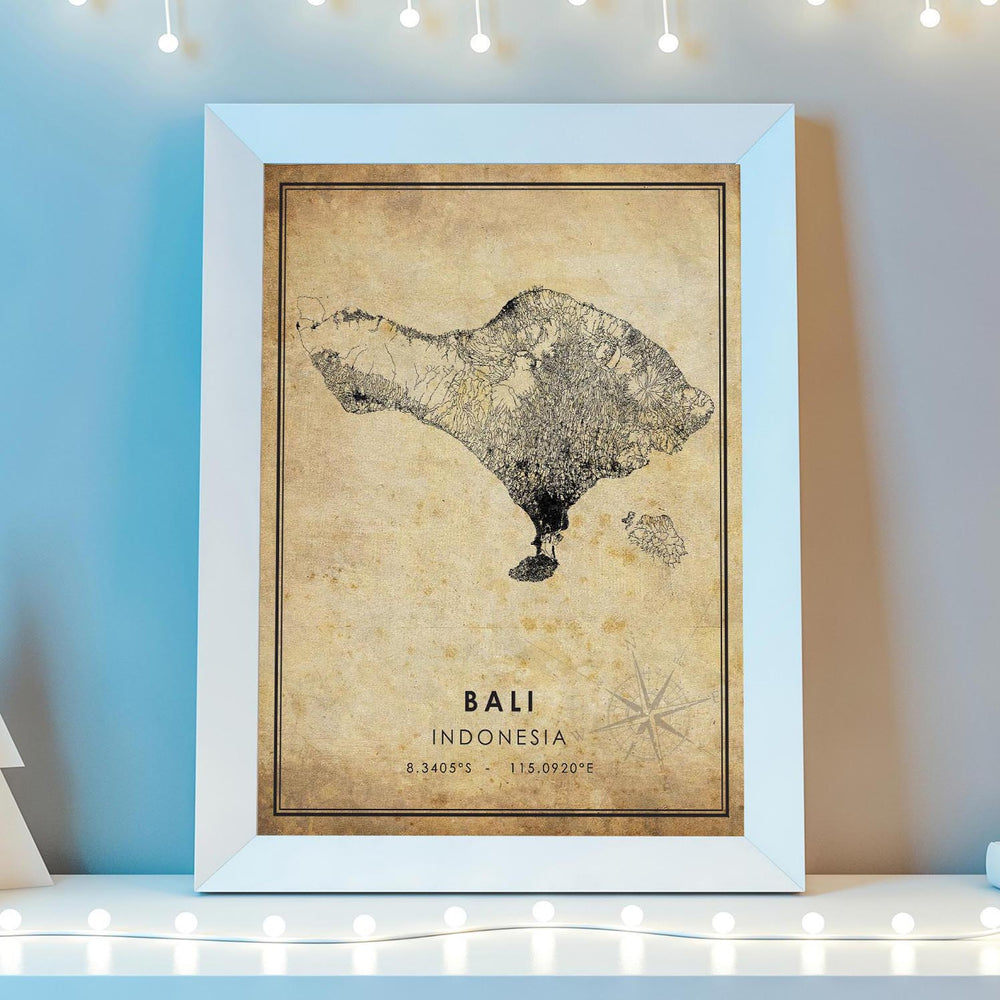 Bali, Indonesia Vintage Style Map Print 