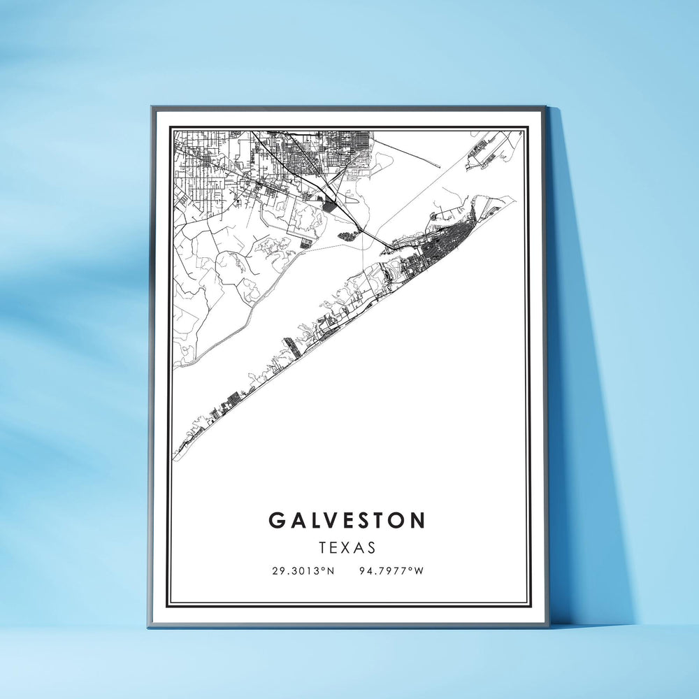 Galveston, Texas Modern Map Print 