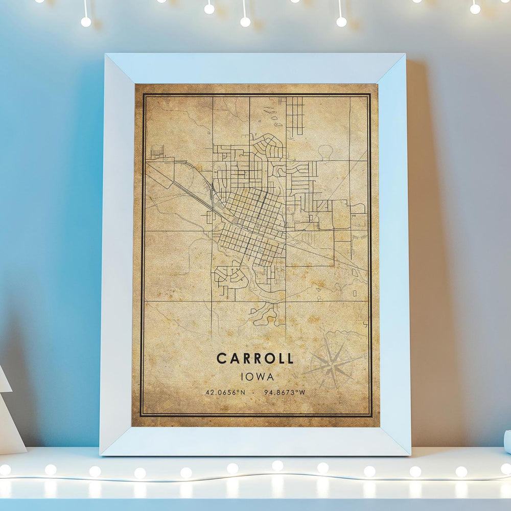 Carroll, Iowa Vintage Style Map Print 