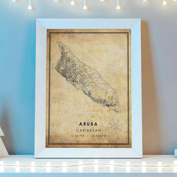 Aruba, Caribbean Vintage Style Map Print 