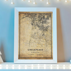 Chesapeake, Virginia Vintage Style Map Print 