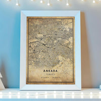 Ankara, Turkey Vintage Style Map Print 