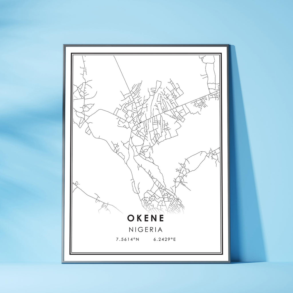 Okene, Nigeria Modern Style Map Print 