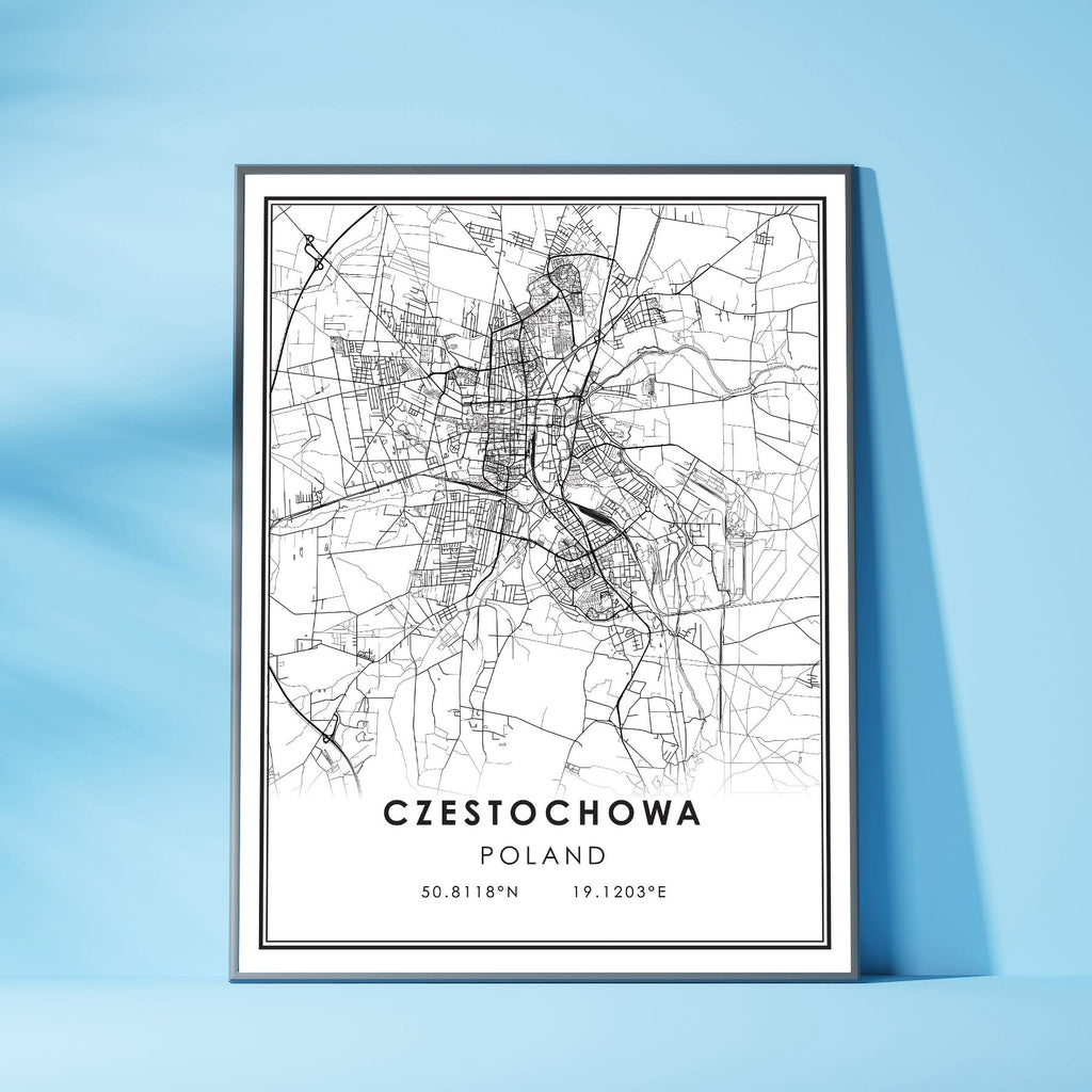 Czestochowa, Poland Modern Style Map Print 