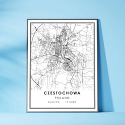 Czestochowa, Poland Modern Style Map Print 