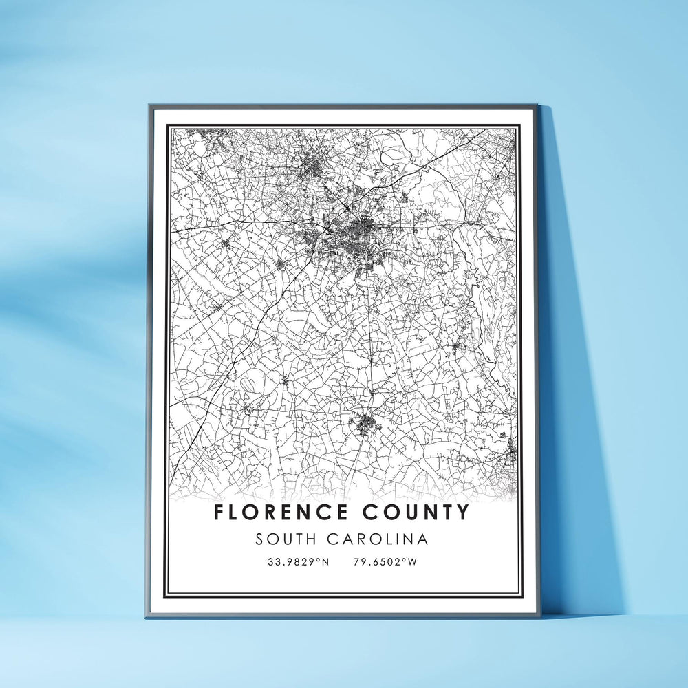 Florence County, South Carolina Modern Map Print 