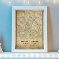 
              Hendersonville, North Carolina Vintage Style Map Print 
            