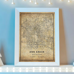 Ann Arbor, Michigan Vintage Style Map Print 