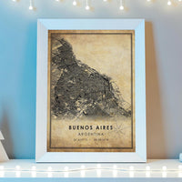 
              Buenos Aires, Argentina Vintage Style Map Print 
            