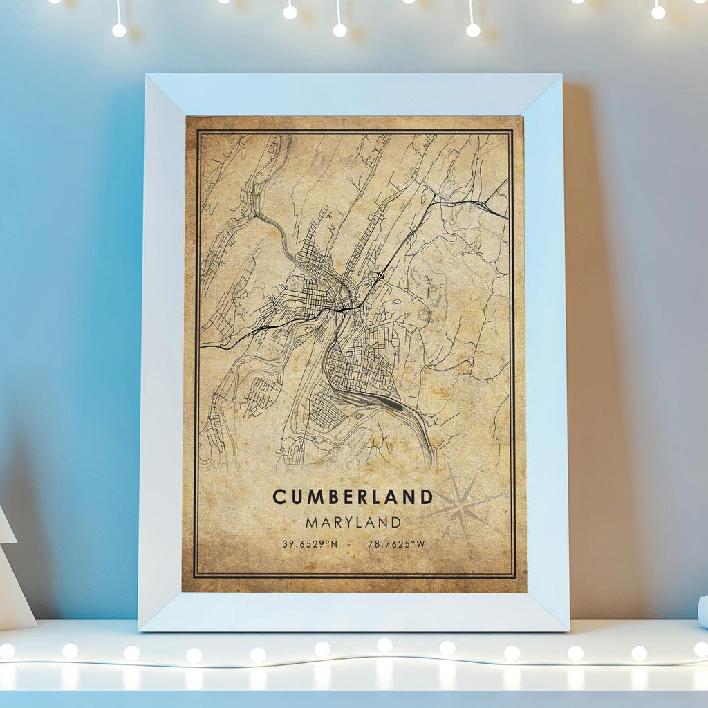 Cumberland, Maryland Vintage Style Map Print