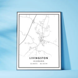 Livingston, Alabama Modern Map Print 