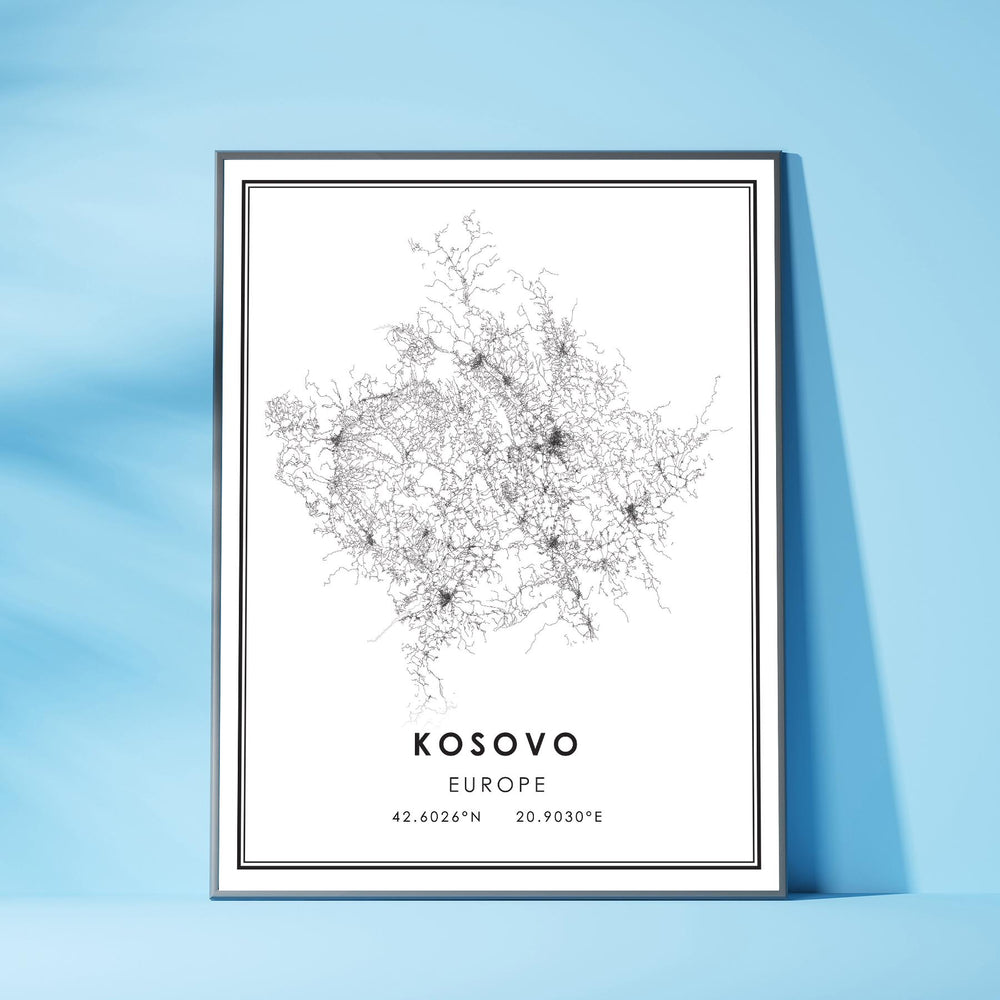 Kosovo, Europe Modern Style Map Print 