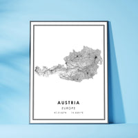 
              Austria, Europe Modern Style Map Print 
            