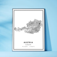 Austria, Europe Modern Style Map Print 