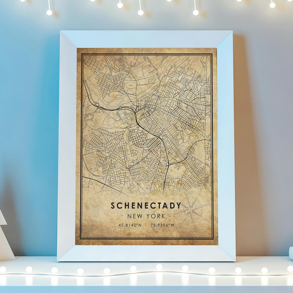 Schenectady, New York Vintage Style Map Print