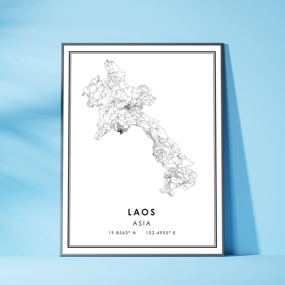 Laos, Asia Modern Style Map Print 