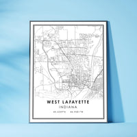 West Lafayette, Indiana Modern Map Print