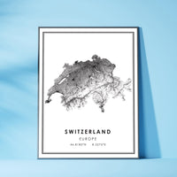 
              Switzerland, Europe Modern Style Map Print 
            