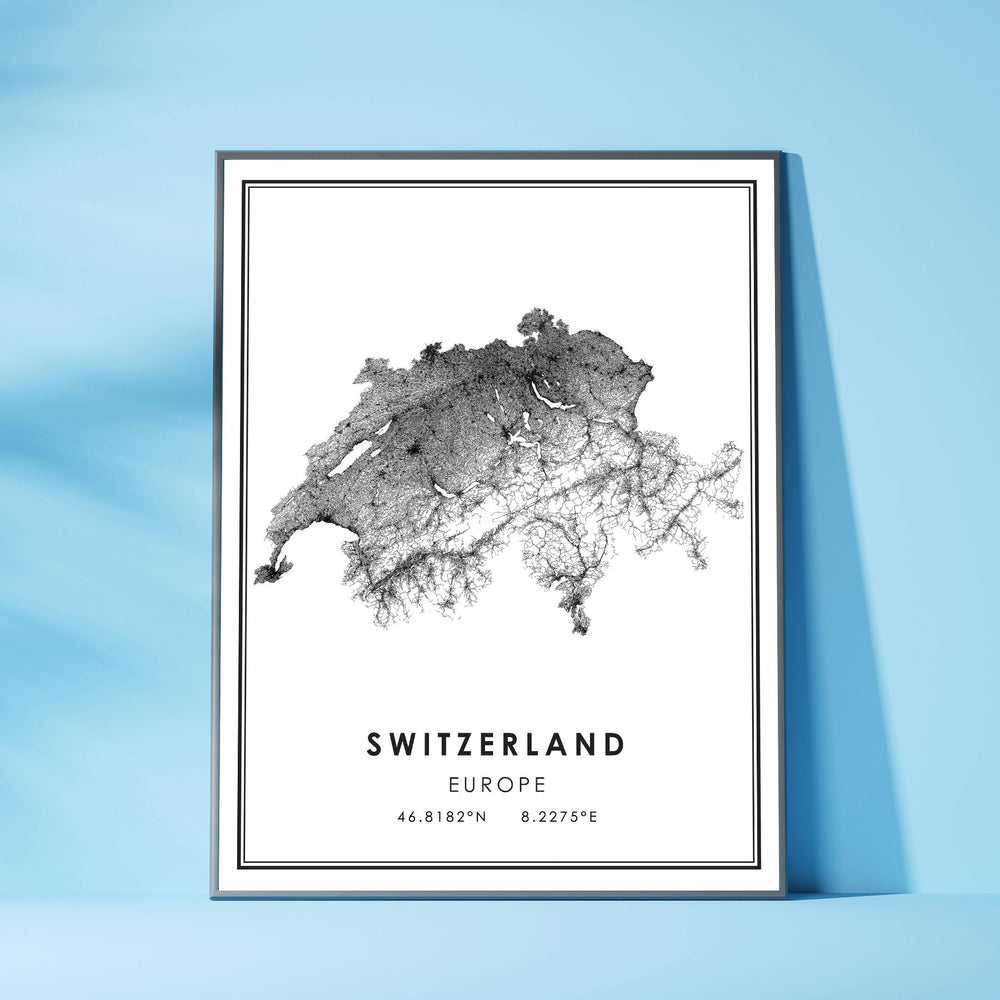 Switzerland, Europe Modern Style Map Print 