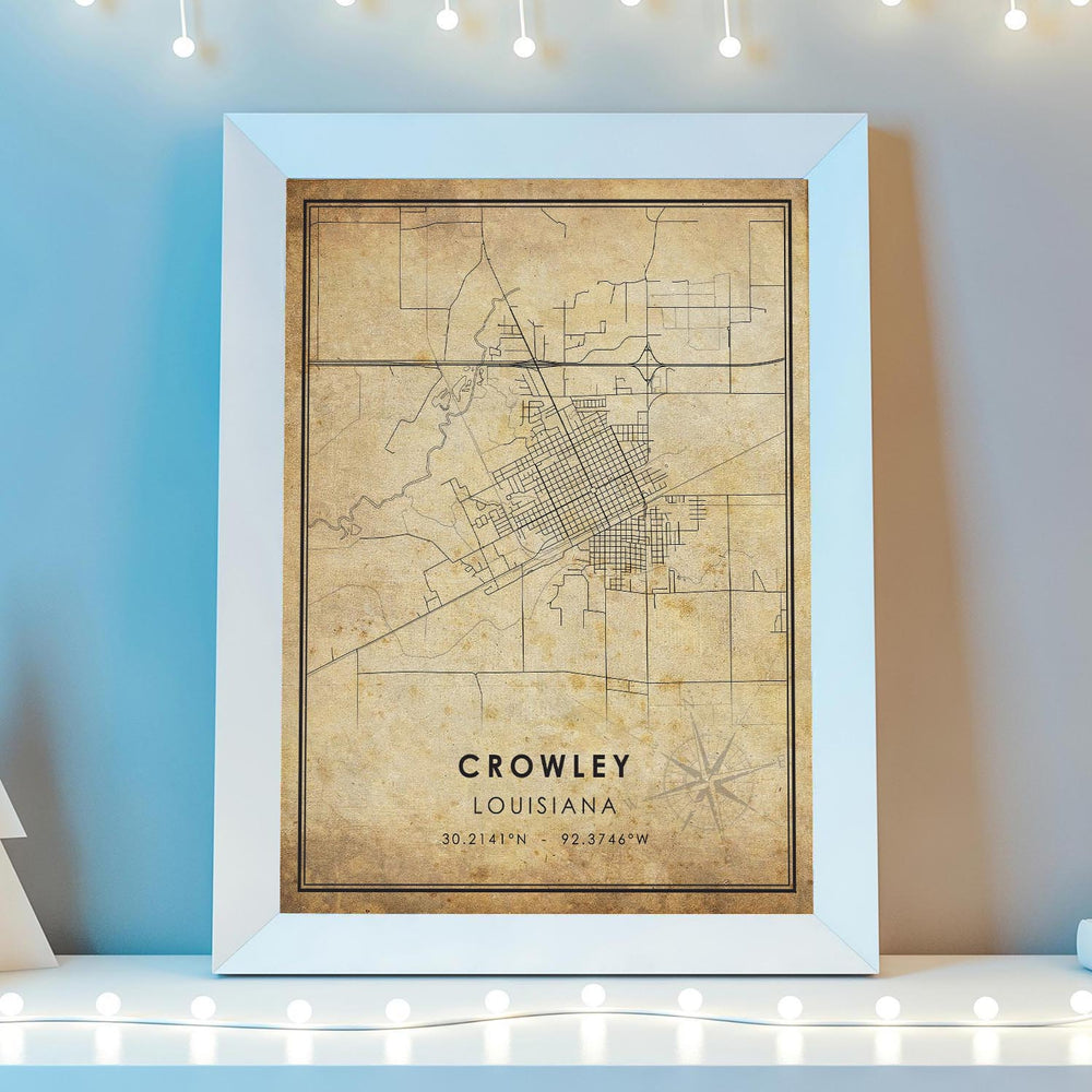 Crowley, Louisiana Vintage Style Map Print 